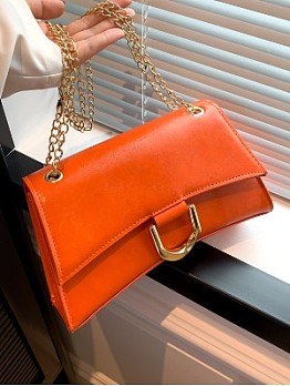 Chain Solid Color PU Shoulder Bags