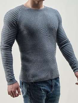 Solid Color Crew Neck Knitting Sweatshirt