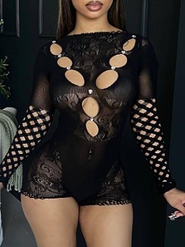 See Through Long Sleeve Slim Rompers