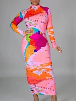 Map Colorblock High Rise Bodycon Maxi Dress
