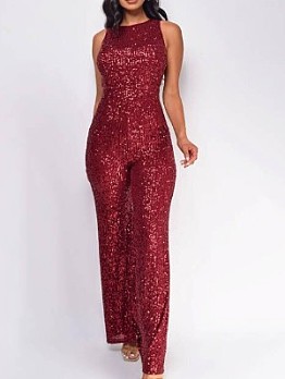 Patchwork Sequin Sleeveless Wide Leg Jumpsuits