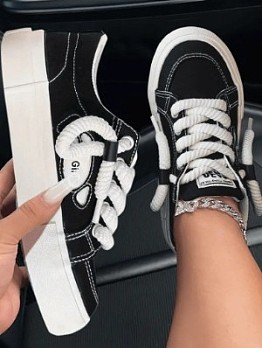 Tie-wrap Lace Up Round Toe Canvas Sneakers