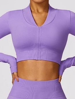 Solid Color Long Sleeve Zipper Yoga Top