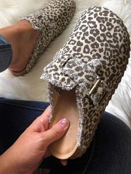 Leopard Solid Color Metal Ring Slippers