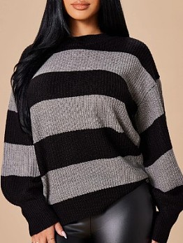 Striped Colorblock Long Sleeve Loose Sweater