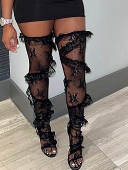See Through Lace Knee Stockings