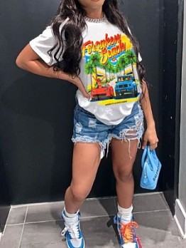 Print Loose Short Sleeve T-shirts