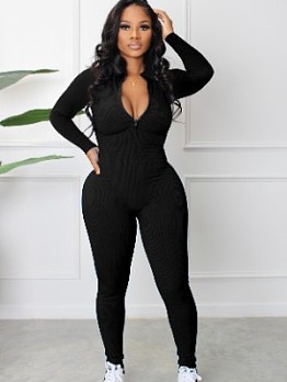 Solid Color High Rise Skinny Jumpsuit