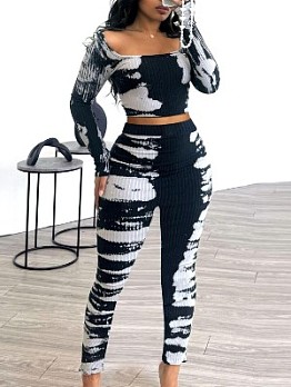 Tie Dye Colorblock Square Neck Fitted Pants Sets