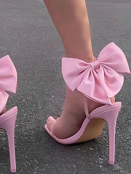 Bow Pure Color Hasp Sandals Heels