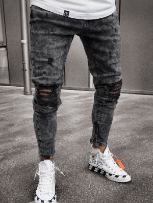  Fashion Pure Color Ripped Men's Denim Jeans
