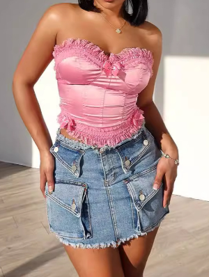 Solid Color Denim Skinny Skirts