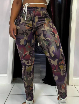 Colorblock Camouflage Printed Slim Pants