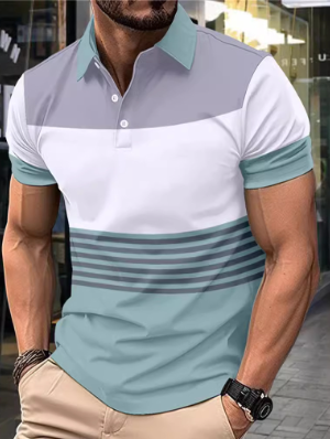 Colorblock Striped Buckle Polo Shirt