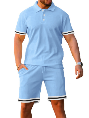 Buckle Polo Shirt Loose Shorts Sets