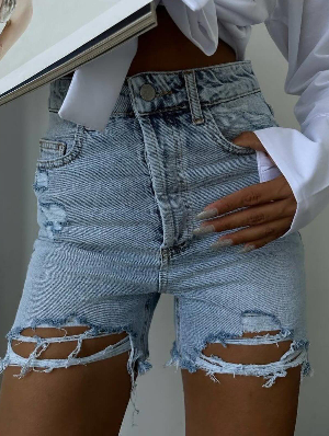 Wear Out Ripped High Rise Denim Short Pants