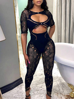 Hollow Out Lace See Through Jumpsuits