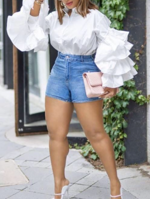 Ruffle Trumpet Sleeve Single Breasted Blouses