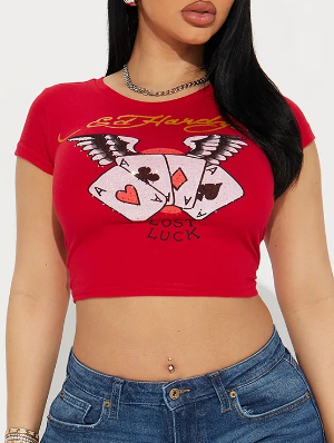 Aces Letter Rhinestone Cropped Tee