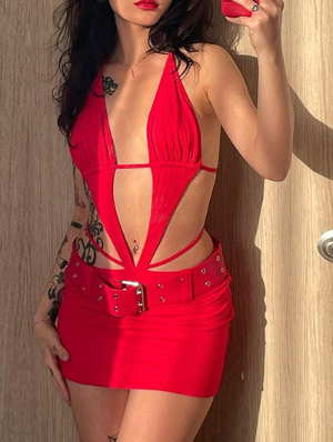 Hollow Out Halter Backless Mini Dress