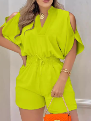 Solid Color High Rise Loose Rompers