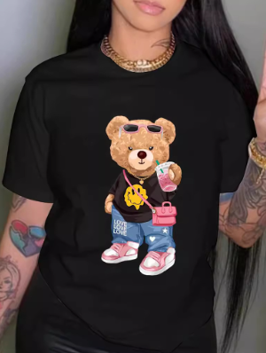 3D Bear Pullover Crewneck Short Sleeve T-shirts
