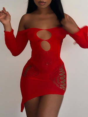 See Through Hollow Out Jacquard Weave Dress