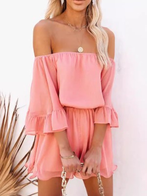 Ruffle Boat Neck Fitted Rompers