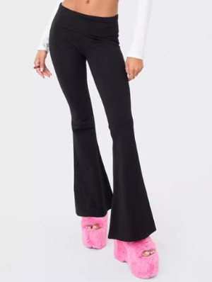 Solid Color Mid-rise Flared Pants