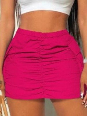 Solid Color High Rise Cargo Skirts