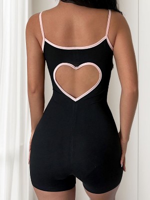 Bow Heart Hollow Out Backless Rompers