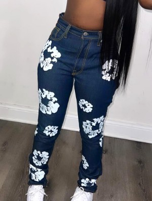 Flower High Rise Bodycon Jeans