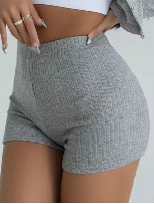 Solid Color High Rise Bodycon Shorts