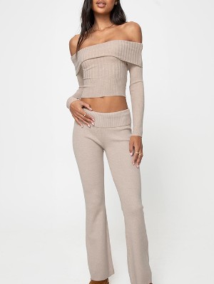 Knitting Off-shoulders Cropped Trouser Sets