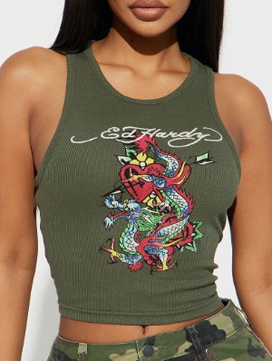 Letter Dragon Printed Cropped Tanks