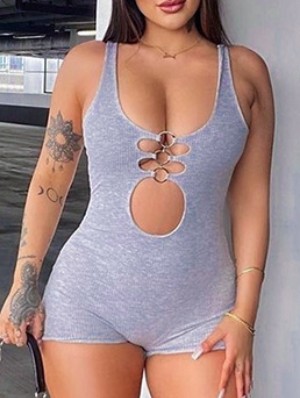 Metal Ring Hollow Out Backless Rompers
