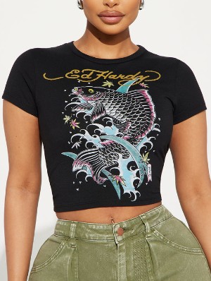 Koi Splash Print Cropped T-shirts