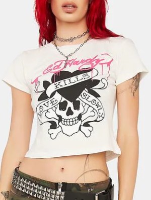 Skull Letter Pattern Cropped T-shirts