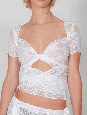 See Through Square Neck Lace T-shirts