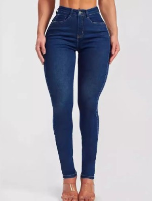 Solid Color High Rise Fitted Jeans