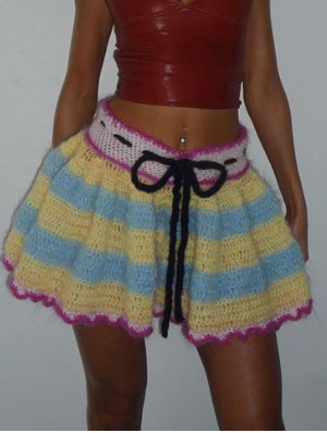 Knitted Colorblock Striped Drawstring Skirts