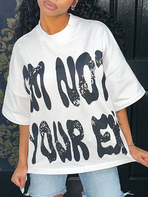 Letter Pattern Loose Pullover T-shirts