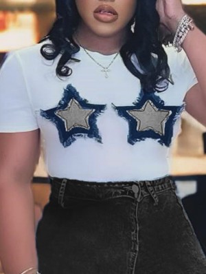 Patchwork Star Cropped T-shirts