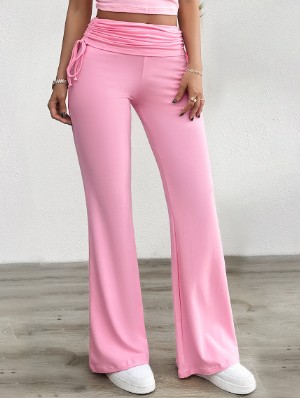 Solid Color High Rise Fitted Pants