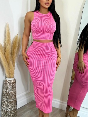 Solid Cropped Tanks Fitted Skirt Sets