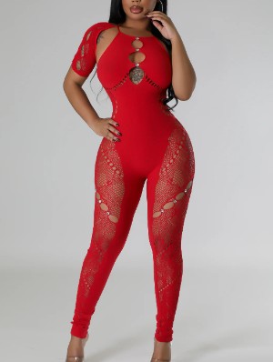 Perspective Hollow Out Lace Up Jumpsuits