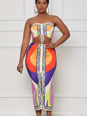 Colorblock High Rise Fitted Skirt Sets