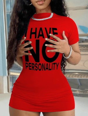 Letter Pattern Bodycon Short Sleeve Dress