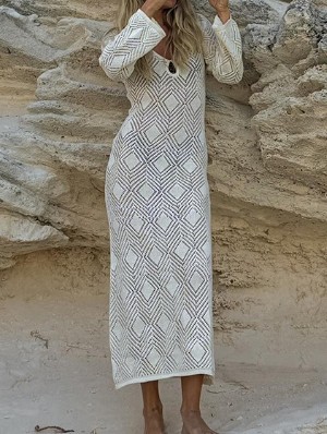 Hollow Out Long Sleeve Knitting Cover Ups