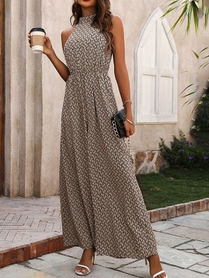 Patchwork Crewneck Wide Leg Jumpsuits